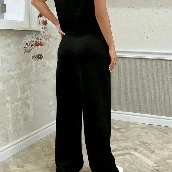 Black Casual Women's Spring/Summer Knit Loose Fit Leisure Suit - Picture 2 of 4